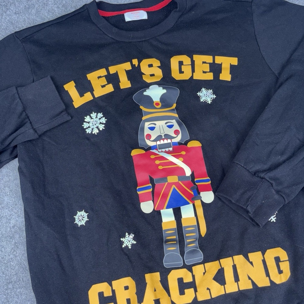 Holiday‎ Time Let's Get Cracking Christmas Sweater Womens Large Black Snowflake